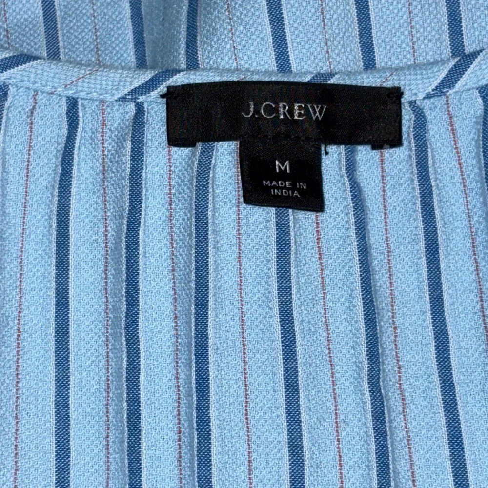 J. Crew Balloon Sleeve Tie Waist Cotton Dress in Blue Pinstripe size Medium